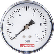 Манометр аксиальный D = 50 мм, подключение 1/4", до 10 бар, ROMMER