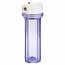 Корпус Гейзер 10" 3/4 МС прозрачный для холодной воды, с пластиковой резьбой, металлическая скоба