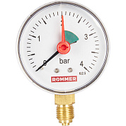 Манометр радиальный D = 63 мм, подкл. 1/4", до 4 бар, с указателем предела, ROMMER