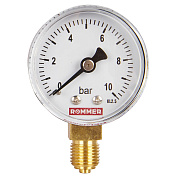 Манометр радиальный D = 50 мм, подключение 1/4", до 10 бар, ROMMER