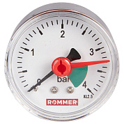 Манометр аксиальный D = 50 мм, подкл. 1/4", до 4 бар, с указателем предела, ROMMER