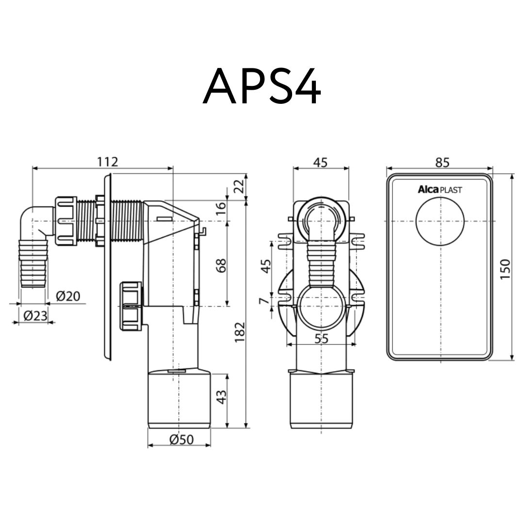 Сифон Alcaplast APS4 для стиральной машины, подключение 40/50 мм, штуцер  20/23 мм, белый — купить APS4 за 458,00 руб. руб.