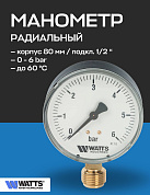 Манометр радиальный F+R200 80 мм 1/2" 6 бар WATTS
