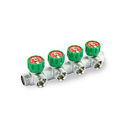 Коллектор ВН 3/4" х 4 вых 3/4" универсальный, вых 90°, 45 мм, с вентилями, хром UNI-FITT OPTIMAL