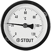 Термометр биметаллический осевой с гильзой d = 63 мм., гильза 75 мм., 1/2", 0...120 °С STOUT