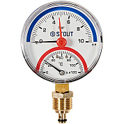 Термоманометр радиальный d=80 мм, до 120'С, до 10 бар STOUT