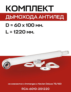 Комплект дымохода 60/100, L=1220 мм, антилед, с проходом через стену, универсальный ROMMER Артикул RCA-6010-251220