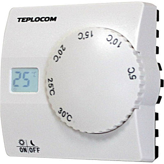 Термостат комнатный БАСТИОН TEPLOCOM TS-2AA/8A, проводной, реле 250 В, 8 А (911) Артикул 911