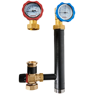 Насосная группа 1" ROMMER с термостатическим смесительным клапаном (35-60°С) без насоса  Артикул RDG-0002-012503