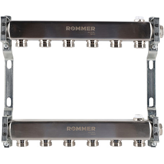 Коллектор ROMMER для радиаторной разводки 6 выходов из нержавеющей стали Артикул RMS-4401-000006