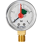 Манометр радиальный с указателем предела d = 50 мм., 1/4" 0...4 бар кл. 2.5 STOUT (SIM-1008-500408)