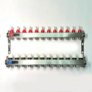 Колл. группа UNI-FITT 1" х 3/4" 12 вых с расходомер. и термост. вентил. без конц, нерж. (450W4312) Нержавеющая сталь