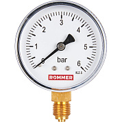 Манометр радиальный D = 63 мм, подключение 1/4", до 6 бар, ROMMER