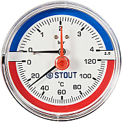 Термоманометр аксиальный d=80 мм, до 120'С, до 4 бар STOUT