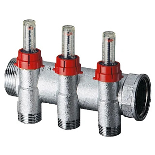 Запорный коллектор FAR 1"(ВР-НР) с расходомер., 3отв. М24х19 Артикул FK 3970 C103