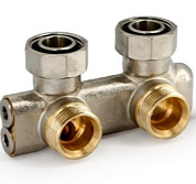 Узел угловой ВН 3/4" ЕК х 3/4" ЕК перекрёстный радиаторный со встроенными вентилями UNI-FITT OPTIMAL