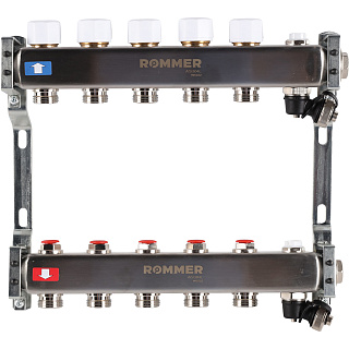 Коллектор ROMMER с клапаном вып. воздуха и сливом 5 вых. без расходомеров из нержавеющей стали Артикул RMS-3201-000005