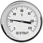 Термометр биметаллический осевой с гильзой d = 80 мм., гильза 75 мм., 1/2", 0...120 °С STOUT
