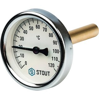Термометр биметаллический 63 мм 120° STOUT с погружной гильзой 75 мм Артикул SIM-0001-637515