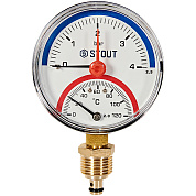 Термоманометр радиальный d=80 мм, до 120'С, до 4 бар STOUT