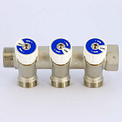 Коллектор НВ 3/4" х 3 вых 3/4" ЕК, с вентилями, никель UNI-FITT