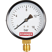 Манометр радиальный D = 100 мм, подключение 1/2", до 16 бар, ROMMER
