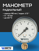 Манометр радиальный F+R200 80 мм 1/2" 10 бар WATTS