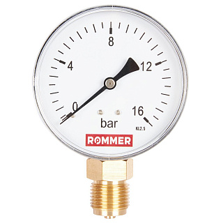 Манометр радиальный D = 80 мм, подключение 1/2", до 16 бар, ROMMER Артикул RIM-0010-801615