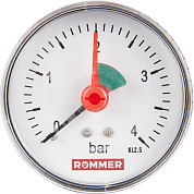 Манометр аксиальный D = 63 мм, подкл. 1/4", до 4 бар, с указателем предела, ROMMER