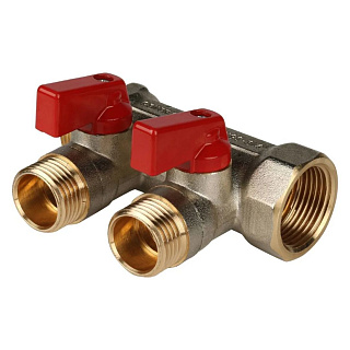 Коллектор с кранами и прокладкой O-Ring 3/4" STOUT 2 выхода 1/2", красные ручки Артикул SMB 6210 341202