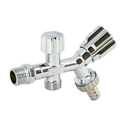 Вентиль двойной Н 1/2" х 1/2" х 3/4" для подключения бачков / смесителей, со штуцером UNI-FITT