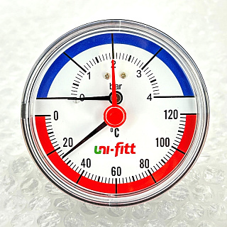 Термоманометр аксиальный  4 бар, 120С, диаметр 80 мм, 1/2"Н UNI-FITT Артикул 310P1442