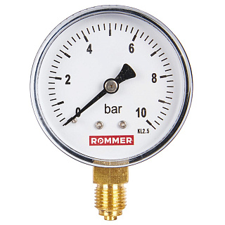 Манометр радиальный D = 63 мм, подключение 1/4", до 10 бар, ROMMER Артикул RIM-0010-631008