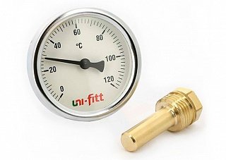 Термометр аксиальный UNI-FITT 1/2" 120° 63 мм с погружной гильзой 50 мм Артикул 321P4232