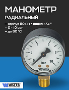 Манометр радиальный F+R200 50 мм 1/4" 10 бар WATTS