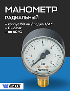 Манометр радиальный F+R200 50 мм 1/4" 6 бар WATTS
