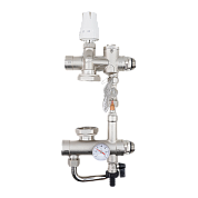 Насосно-смесительный узел ROMMER проходной с термоголовкой и перепускным клапаном, без насоса