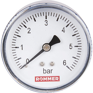 Манометр аксиальный D = 63 мм, подключение 1/4", до 6 бар, ROMMER Артикул RIM-0009-630608