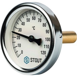 Термометр биметаллический 63 мм 120° STOUT с погружной гильзой 50 мм Артикул SIM-0001-635015
