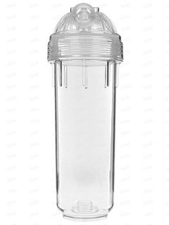 Корпус Гейзер DY 1/2" 10" SL  прозрачный для холодной воды, с пластиковой резьбой 10" Slim Line