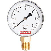 Манометр радиальный D = 80 мм, подключение 1/2", до 6 бар, ROMMER