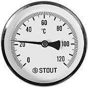 Термометр биметаллический D 100 мм 120° STOUT с погружной гильзой 50 мм