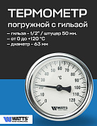 Термометр биметаллический F+R801 63 мм 120° WATTS с погружной гильзой 50 мм