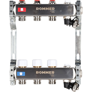 Коллектор ROMMER с клапаном вып. воздуха и сливом 3 вых. без расходомеров из нержавеющей стали Артикул RMS-3201-000003