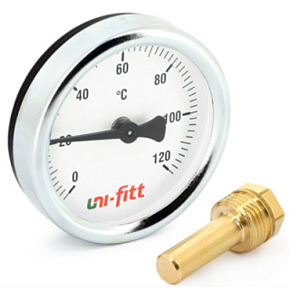 Термометр погружной аксиальный 120 C, диаметр 63 мм, гильза 50 мм, 1/2"H UNI-FITT Артикул 321D4232