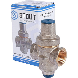 Редуктор давления STOUT 1/2" поршневой с отверстием под манометр Латунь - никель