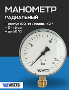 Манометр радиальный F+R200 100 мм 1/2" 16 бар WATTS