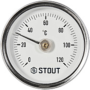 Термометр биметаллический накладной с пружиной d = 63 мм., 0...120 °С, для труб 1" - 2" STOUT