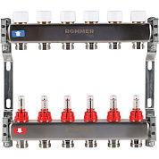 Коллектор ROMMER с расходомерами 6 выходов из нержавеющей стали
