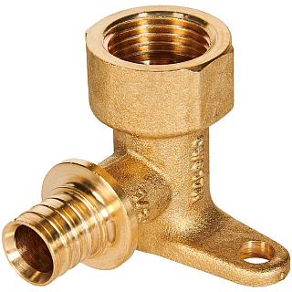 Угольник настенный 90° с креплением ROMMER 16 x 1/2" с внутренней резьбой, для труб из сшитого полиэтилена, надвижной   Артикул RFA-0009-001612